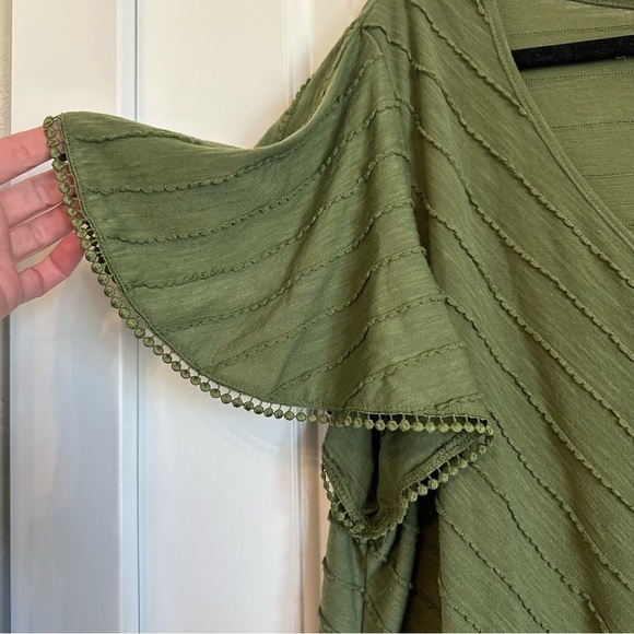 Green v-neck short sleeve casual comfy top with tie-waist, women's XL - Picture 2 of 6